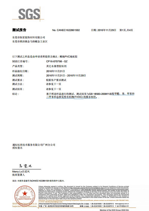 SGS環(huán)保中文檢測報告