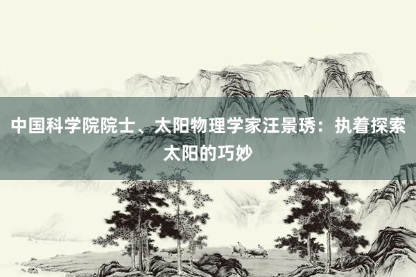 中国科学院院士、太阳物理学家汪景琇：执着探索太阳的巧妙